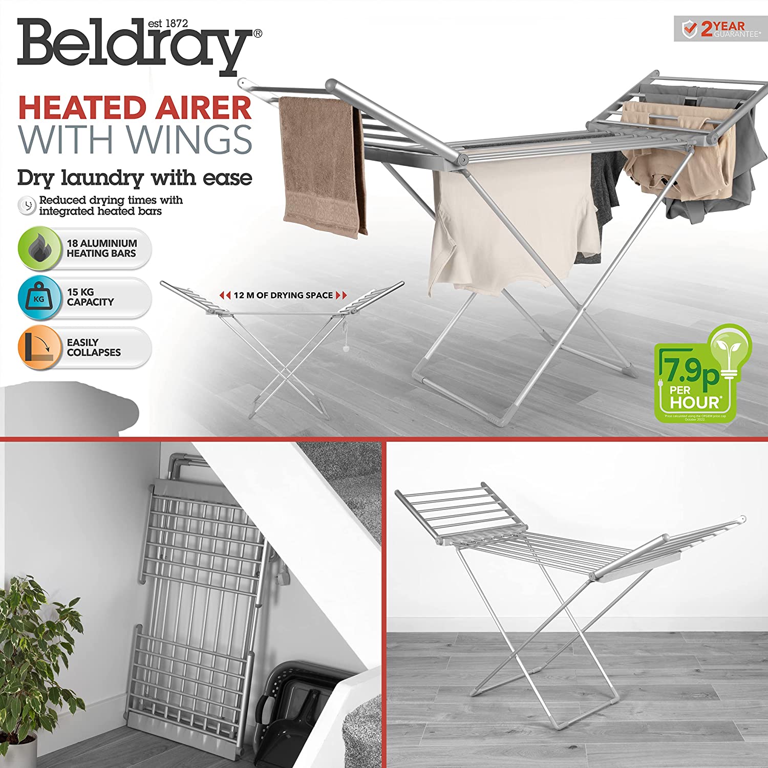 Tendedero calefactable con alas Beldray